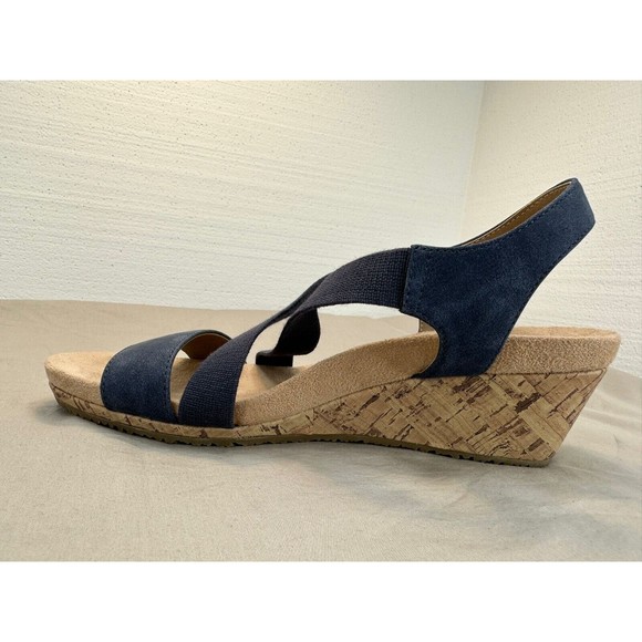 Life Stride Soft System Flex Blue Suede Strappy Sandals Cork Wedge Women's 8 W - Picture 5 of 13